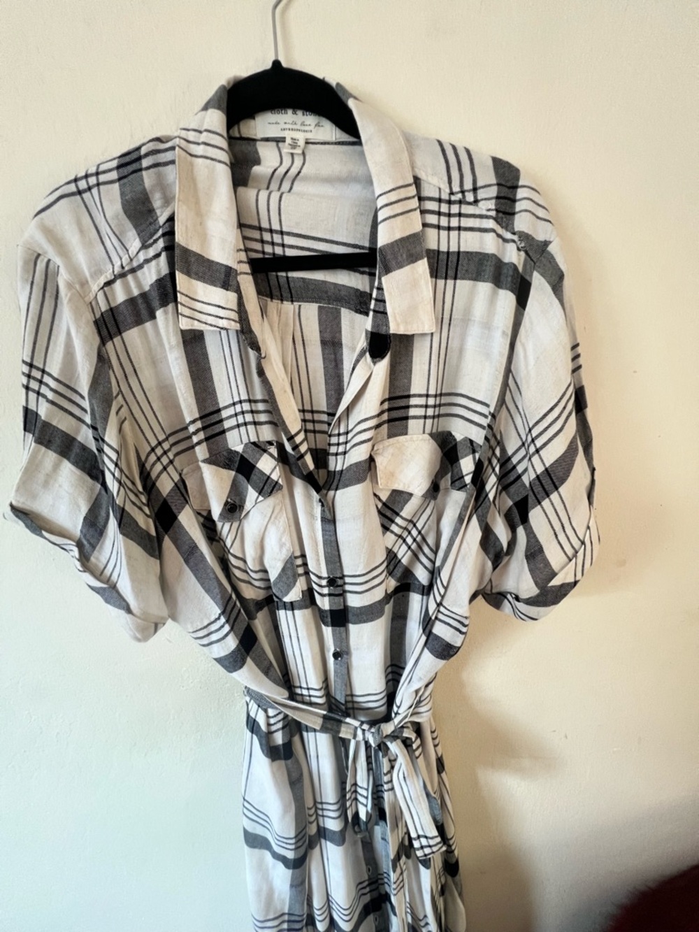 Anthropologie Black & White Plaid Maxi Shirt Dress
